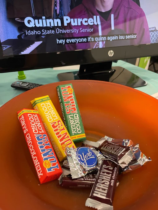 Bowl of Tony's Lonely chocolate bars.