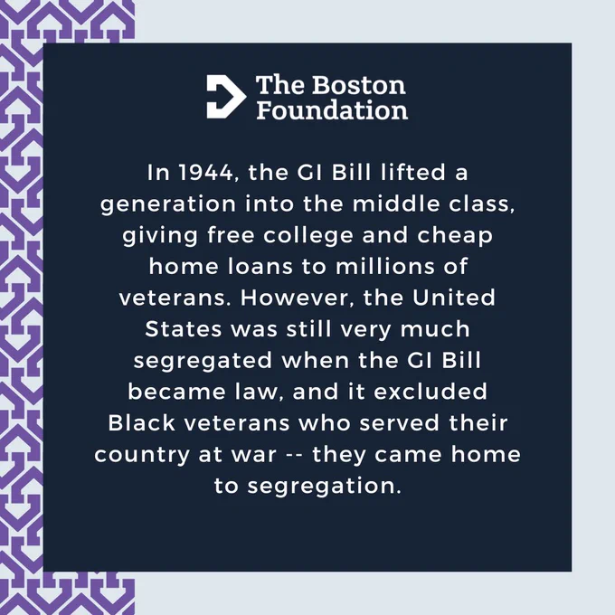In 1944, the GI Bill lifted a generation into the middle class, giving free college and cheap home loans to millions of veterans. However, the United States was still very much segregated when the GI Bill became law, and it excluded Black veterans who served their country at war.