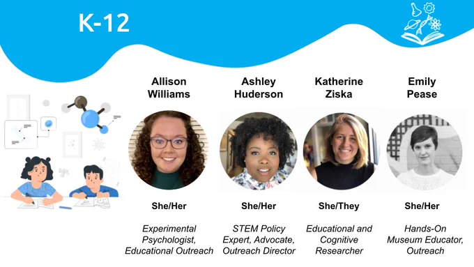 Slide introducing K-12 panel featuring speakers Allison Williams, Ashley Huderson, Katherine Ziska, Emily Pease