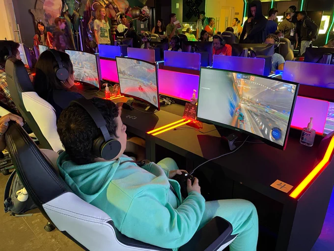 Students competing in a Rocket League tournament.