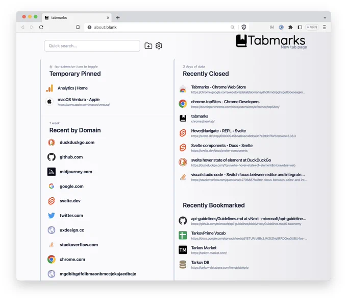 Screenshot of tabmarks