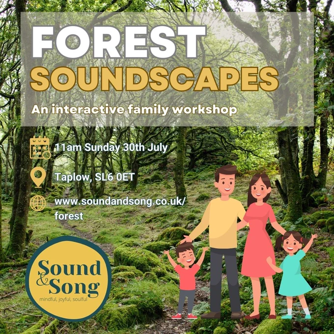 poster depicting a family in the woods with text advertising the event