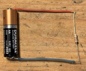 AA battery wired to a resistor 