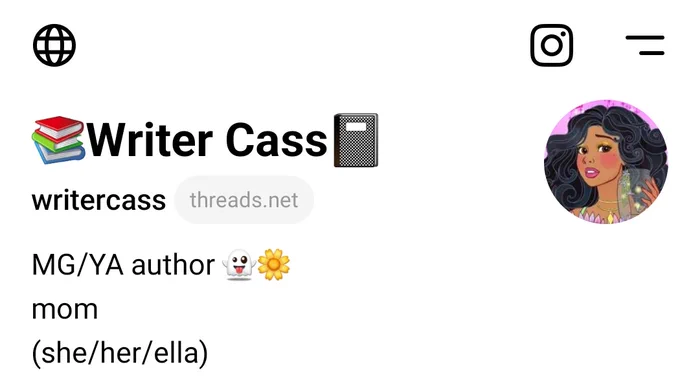 A screen shot of threads profile : writercass
