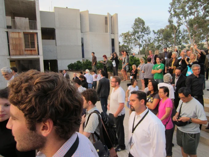 A group of conference attendees waiting for the sunset at the Salk Institute. Sept 2012