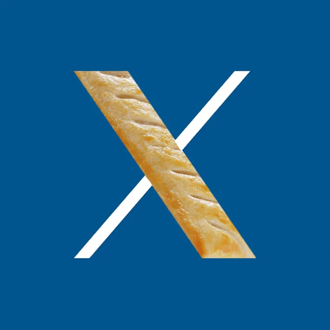 A Greggs Sausage Roll version of the Twitter X logo