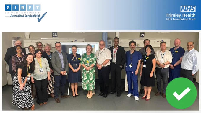 The team at Heatherwood Hospital involved in the GIRFT accreditation. All team members are looking at the camera.