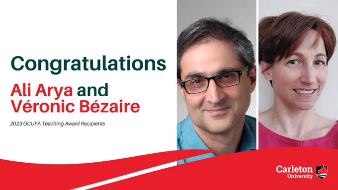 Congratulations Ali Arya and Véronic Bézaire, named 2023 OCUFA Teaching Award recipients