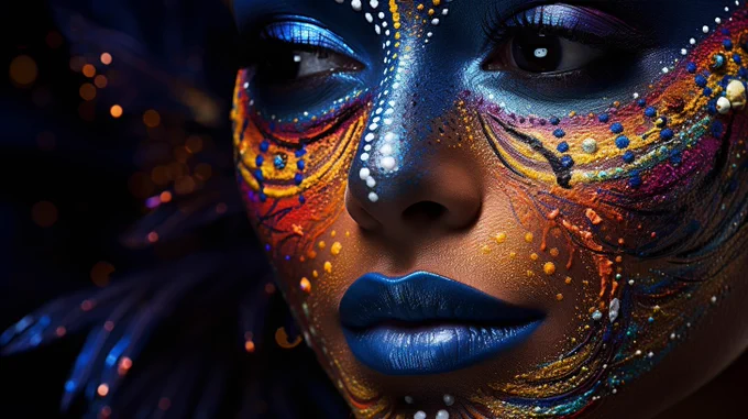 junglejazz, woman face painting, holographic, pointillism --ar 16:9 --s 250