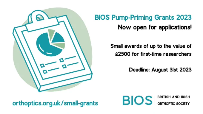 BIOS Pump-Priming Grants 2023. Now open for applications! Small awards of up to the value of £2500 for first-time researchers. Deadline: August 31st 2023.