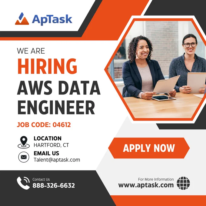 We are #hiring! The #awsdataengineer will be responsible for designing, building, and maintaining our data infrastructure on #AWS. This includes ensuring the availability, performance, and security of our data systems. The engineer will also work with our data team to help design and implement ETL processes to move data between systems.
Interested candidates can submit updated resume at - Talent@aptask.com. Explore more career opportunities with us. Visit- https://www.aptask.com/careers/
#hartford , #CT #awsdevops #awsengineer #awsjobs #awsdataengineers