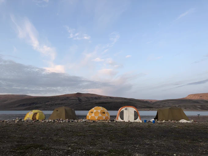 View of camp at Tremblay Sound, Nunavut, Canada