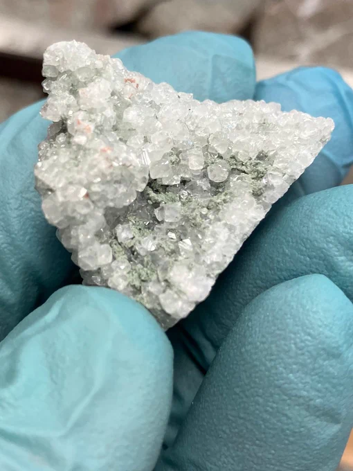 Calcite crystals from basalt rocks cored in the North Atlantic Ocean during International Ocean Discovery Project Expedition 395, in August 2023.