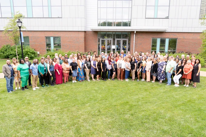 Educators and USPTO staff stand for a picture at St. Louis University during the 2023 National Summer Teacher Institute. 