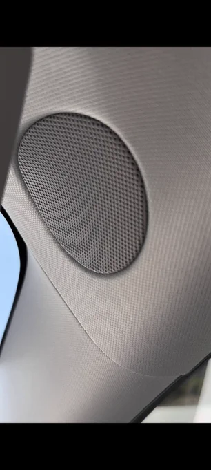 Picture of said offending passenger front side "A" pillar speaker. The video is worse than nails on a chalkboard. And, for some reason it won't upload to X.
