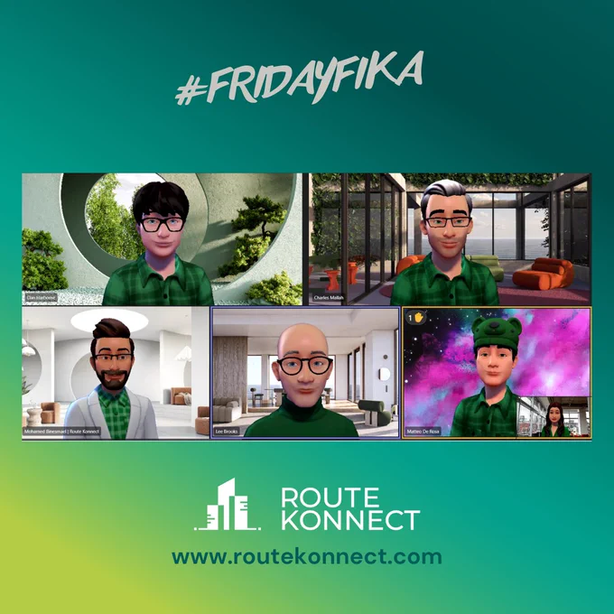 A screen shot of the Route Konnect team on a Teams call, wearing green tops.