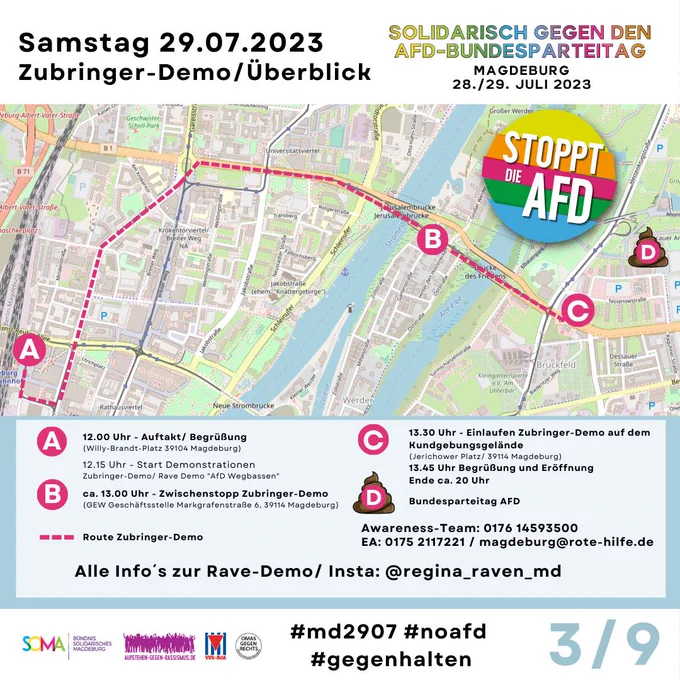 Aktionskarte für den 29.7. Zubringer-Demo Solidarisch gegen den AfD-Bundesparteitag