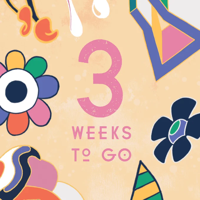 A colourful tile that reads "3 weeks to go" 