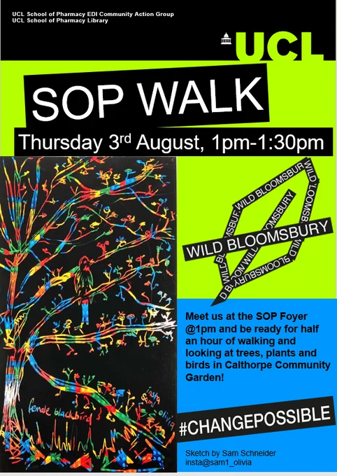 Poster for SOP Walk, containing a nature sketch by Sam Schneider