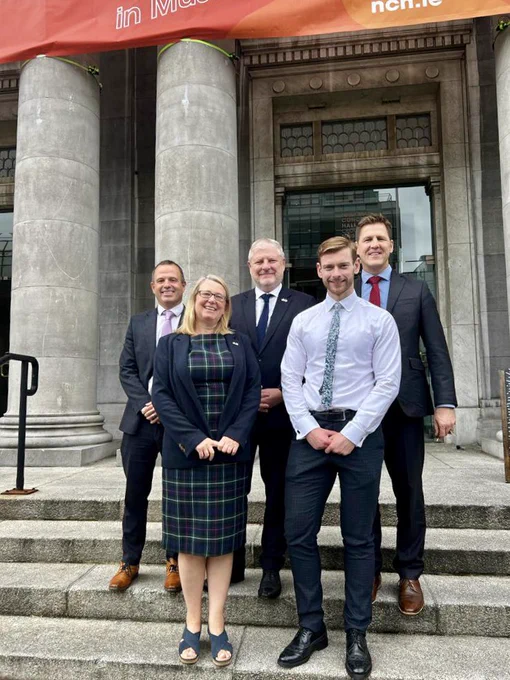Left to right: Andrew Brownlee (SOLAS), Katy McNeil (Scottish Government Ireland Office), Cabinet Secretary Angus Robertson, Paddy Makin (Scottish Government Ireland Office) and Patrick Haslett (Impact 3 Zero).