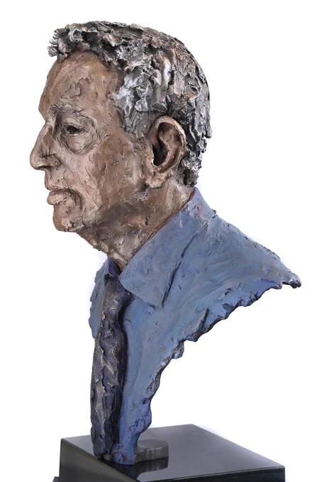 The finished bronze bust of Lord David Blunkett, sculpted by Frances Segelman.