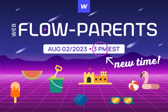 Webflow Flowparents  meetup poster August 2023