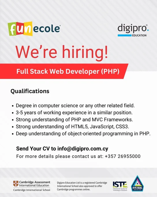 Responsibilities:

• Develop, maintain, and refactor existing web applications and APIs.
• Design and implement new features.
• Create engaging front-end code using HTML5, CSS3 and JavaScript.
• Translate business requirements into high-quality, tested, and secure code.
• Write unit and integration tests.
• Contribute to team effort and meet deadlines.
• Collaborate with the product team and business owners.

Qualifications:

• Experience with JavaScript frameworks/libraries.
• Experience with MySQL.
• Experience with GIT, Linux, and Docker.
• Familiarity with Laravel and AngularJS will be considered an advantage.
• Familiarity with Azure will be considered an advantage.
• Creative thinker & problem solver.
• Ability to work with minimal supervision.
• Self-motivated with excellent interpersonal abilities and communication skills.
• Ability to consistently meet project deadlines.
• Proficiency in both written and spoken English.