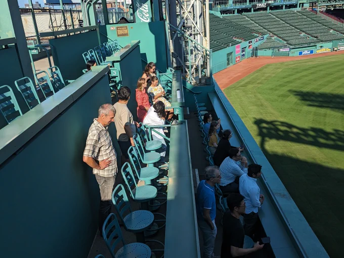 People in green monster at fenway park
