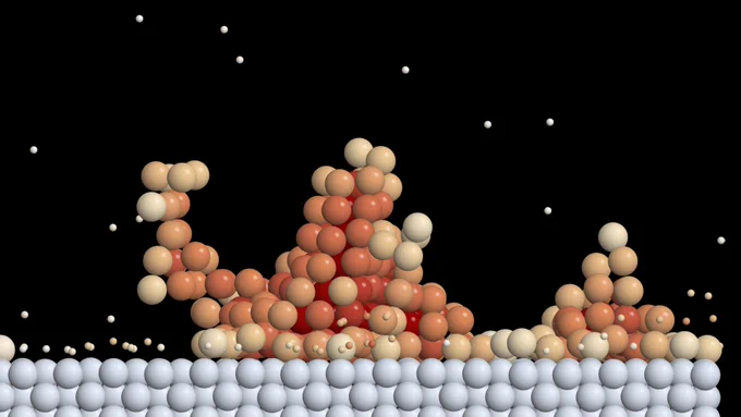 A crystalline nucleus emerging during heterogeneous crystal nucleation in the Lennard-Jones system. 