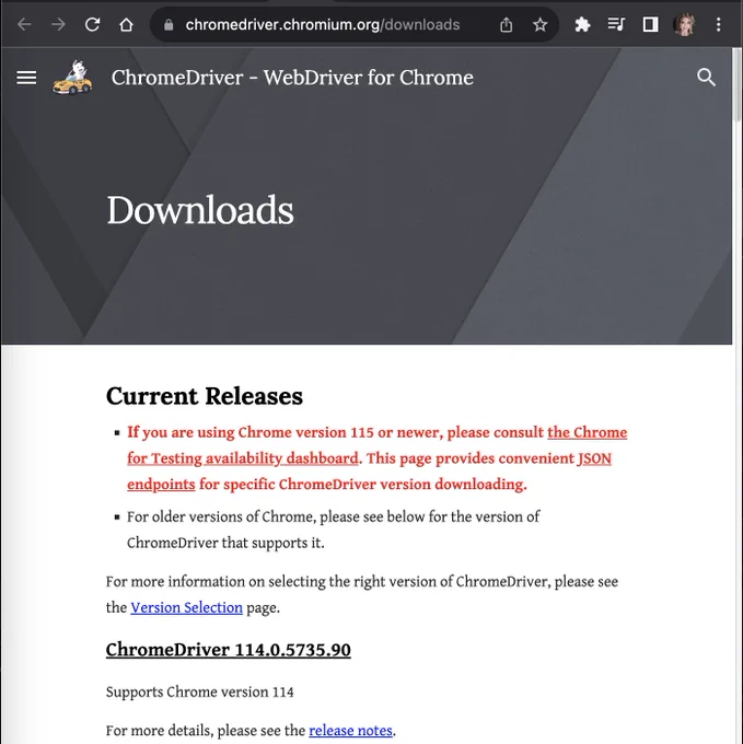 https://chromedriver.chromium.org/downloads

If you are using Chrome version 115 or newer, please consult the Chrome for Testing availability dashboard. This page provides convenient JSON endpoints for specific ChromeDriver version downloading.