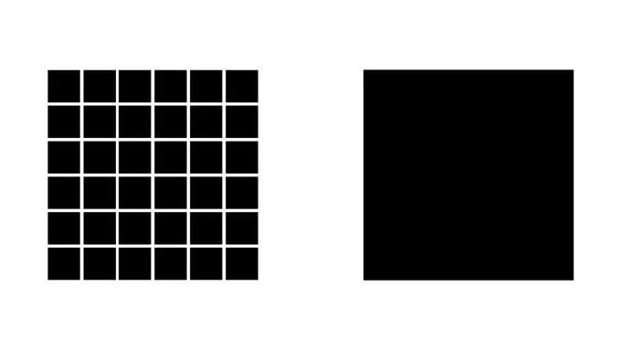 36 black squares are visible on the left with one big black square on the right.