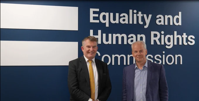Photograph of Equality and Human Rights Commission CEO Marcial Boo with Nigel Ellis from the Local Government and Social Care Ombudsman.