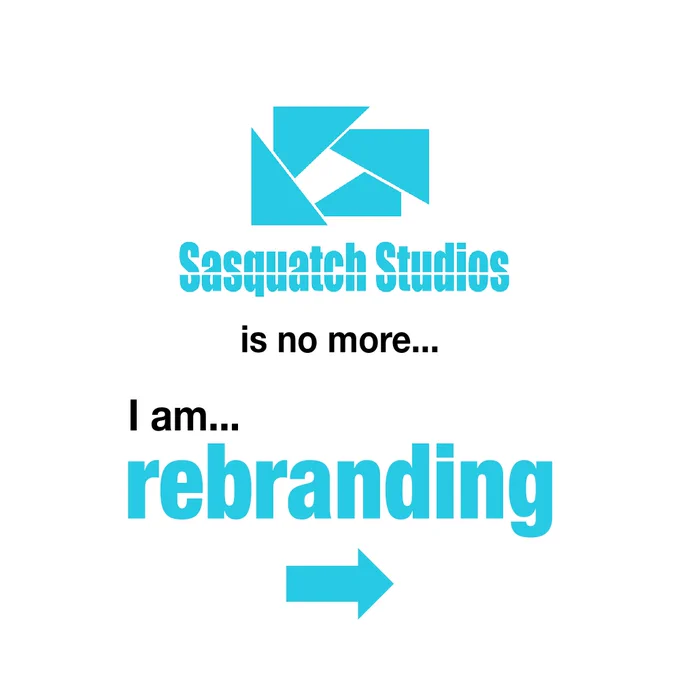 blue logo for sasquatch studios. Sasquatch studios is no more... I am rebranding blue arrow pointing right
