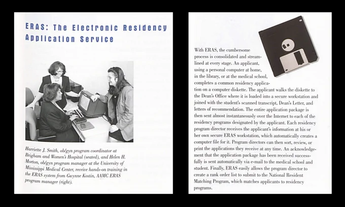 Screenshot from the 1995-1996 AAMC Annual Report showing a floppy disk and old desktop computer.