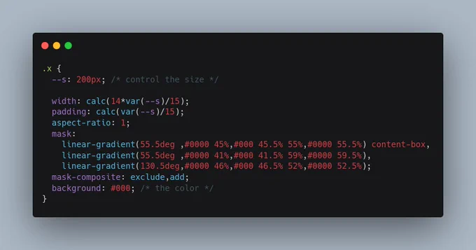 Overview of the CSS code to create the X logo, online Demo here: codepen.io/t_afif/full/poQQaPO