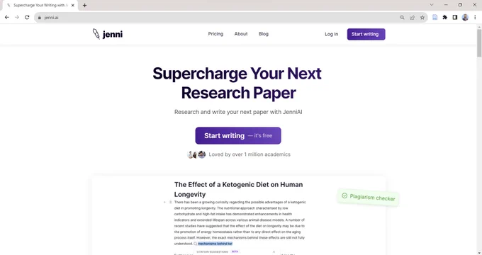 A screenshot of Jenni's homepage.