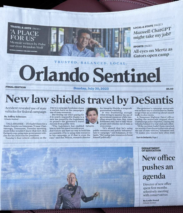 front page of the sentinel