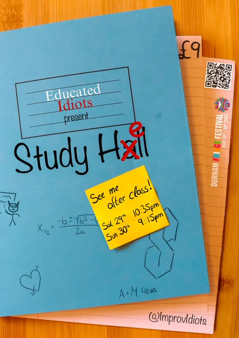 Educated Idiots present: Study Hell! Poster
Sun 30th 9:15
£9
A show poster representing a defaced school textbook with the show information on it.