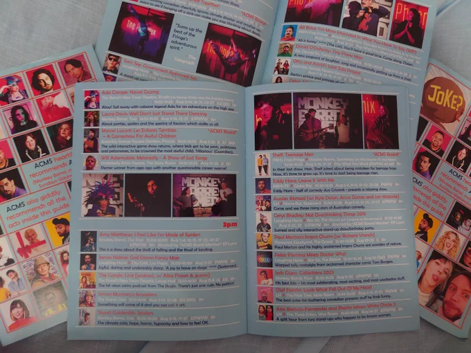 Edinburgh show recommendations from 2:55pm to 3:45pm, all laid out on blue A5 psper