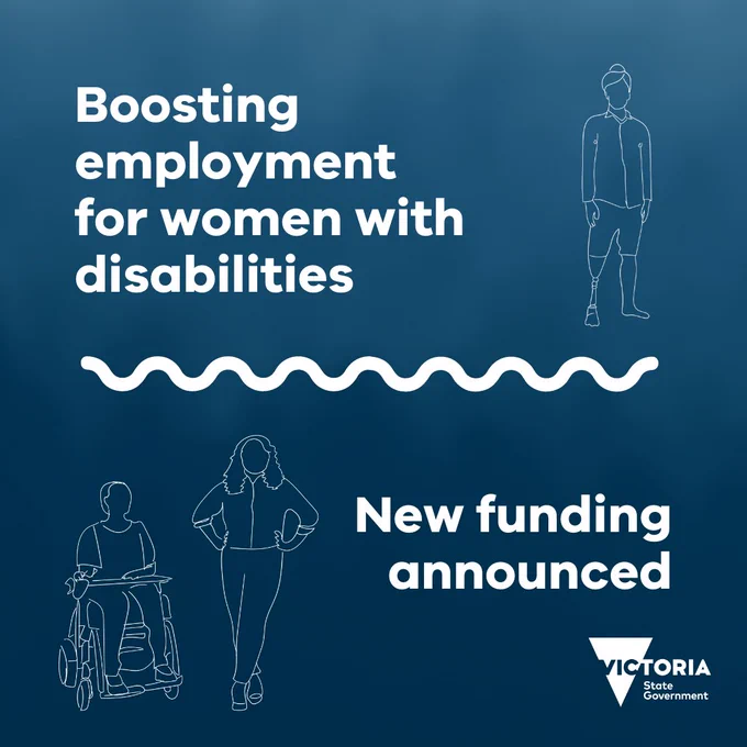 Boosting employment for women with disabilities – New funding announced. Illustration of three women, one in mobility scooter.