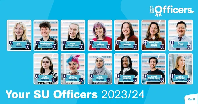 Graphic with text and images: Your SU Officers 2023/24