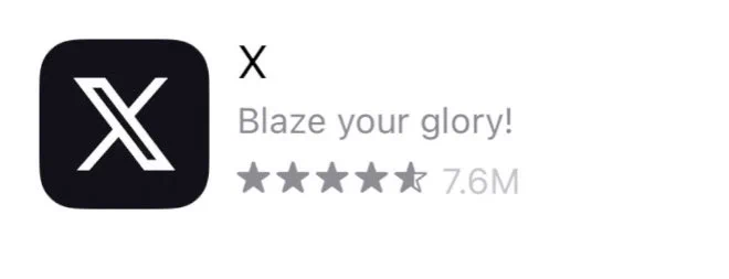 New X app showing “blaze your glory!” as the strap line