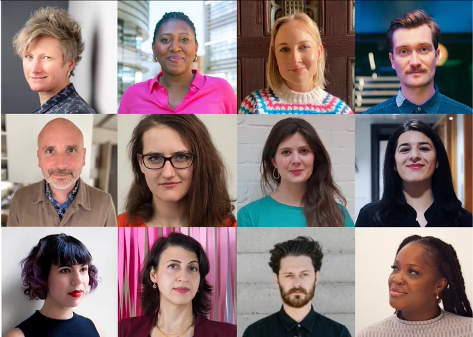 A grid of twelve portrait photographs of the UAL Storytelling Fellows