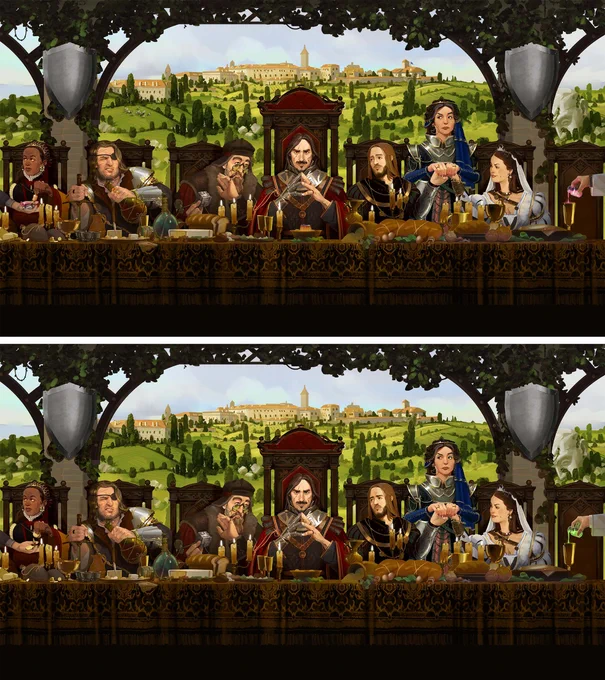 Two images of the Great Houses of Calderia's key art with one of them having 7 differences