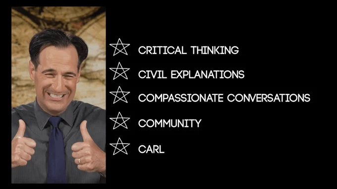 Photo of Carl Azuz with the 5 Cs: CRITICAL THINKING CIVIL EXPLANATIONS 7 COMPASSIONATE CONVERSATIONS COMMUNITY CARL