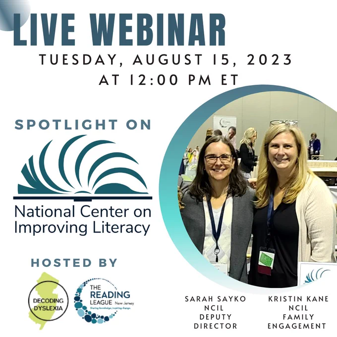 National Center for Improving Literacy information session on Tuesday August 15th at 12 pm