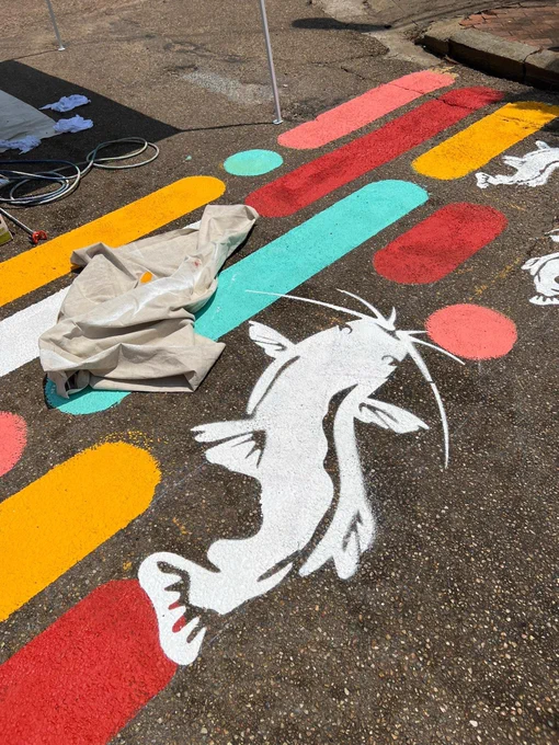 Newly painted Belzoni crosswalk featuring a catfish