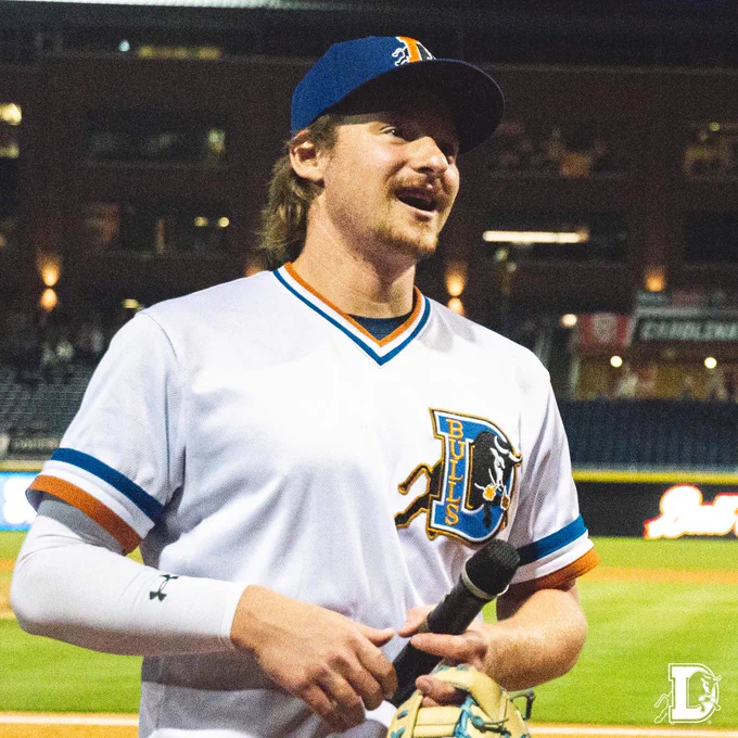 Kyle Manzardo wearing a Durham Bulls uniform.