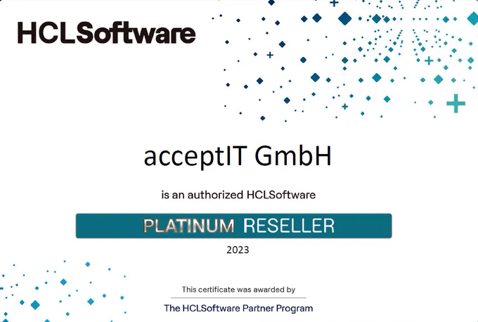 acceptIT ist nun HCL Software Platinum Reseller und dankt allen Kunden für ihr Vertrauen und ihre Treue.