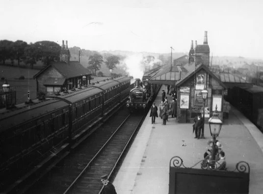black and white photo of Earby railway station